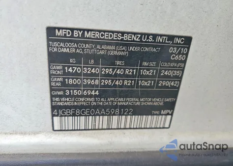 2010 Mercedes-Benz Gl 550 4Matic z USA, uszkodzony, nr VIN 4JGBF8GE0AA598122
